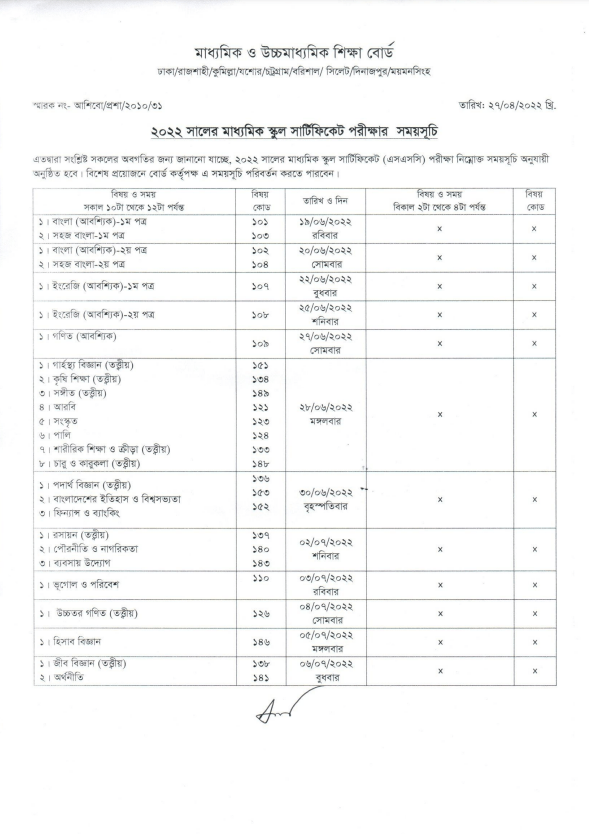 এসএসসি রুটিন ২০২২ প্রকাশিত - SSC Routine 2022 PDF Download - All Education Board Routine SSC Routine 2022